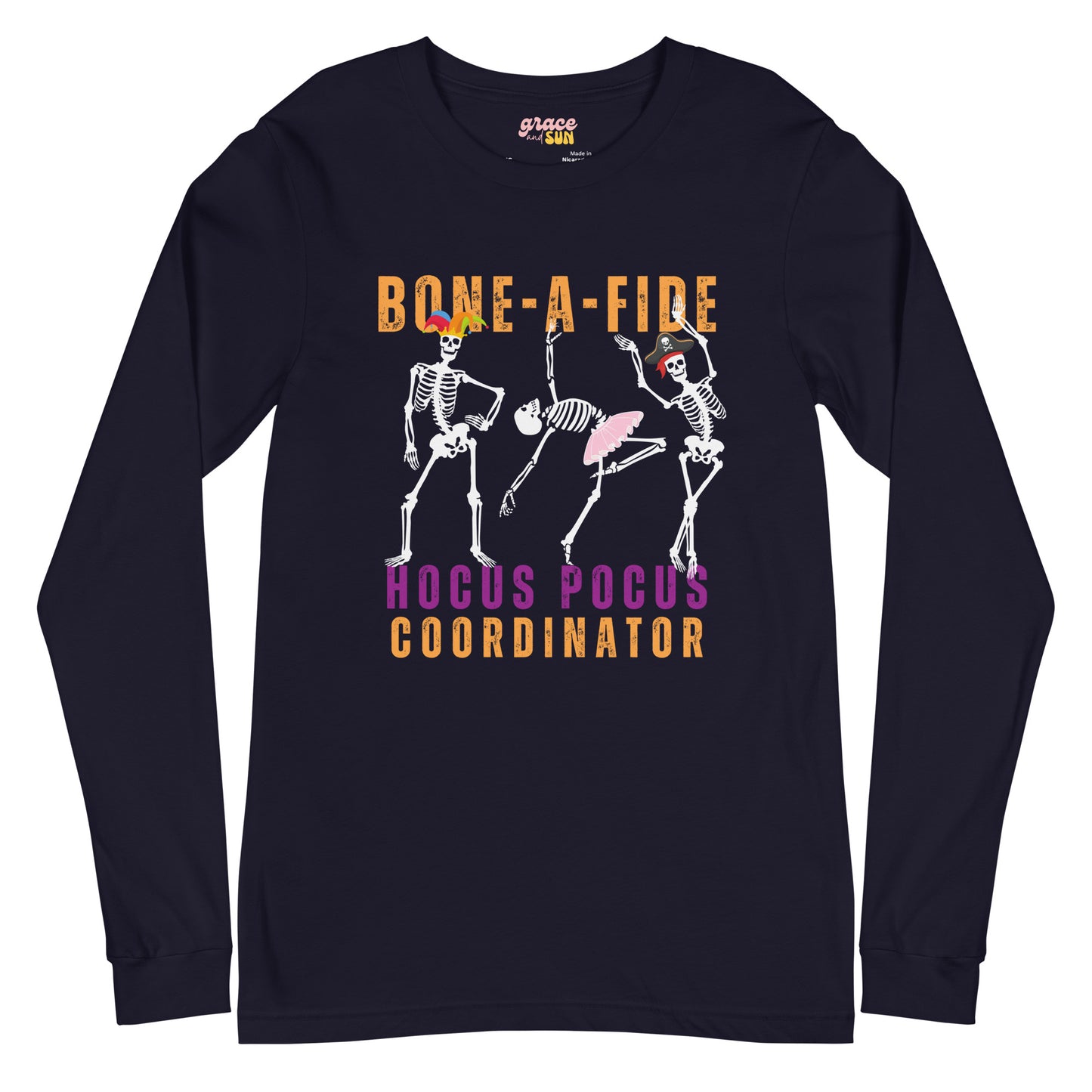 Bone-A-Fide Hocus Pocus Coordinator with fun Dancing Skeletons | Unisex Long Sleeve Tee