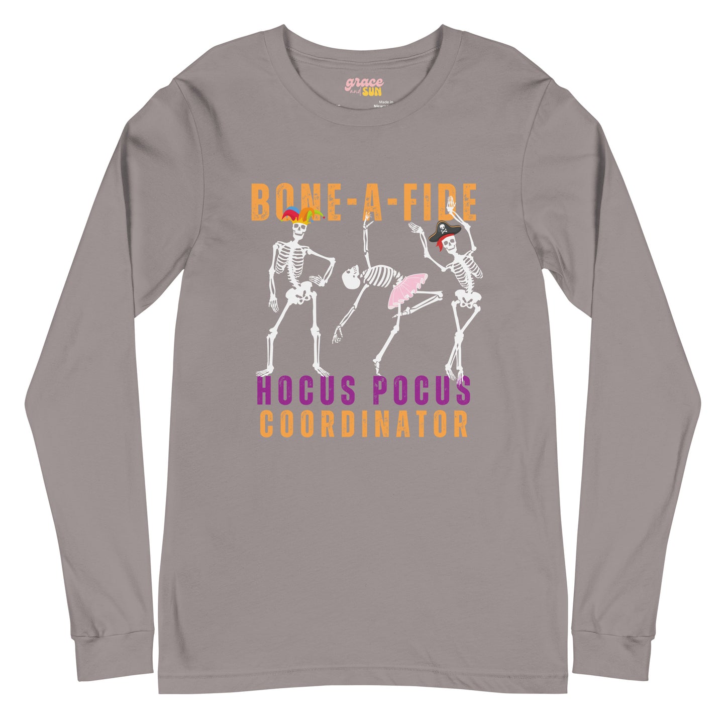 Bone-A-Fide Hocus Pocus Coordinator with fun Dancing Skeletons | Unisex Long Sleeve Tee